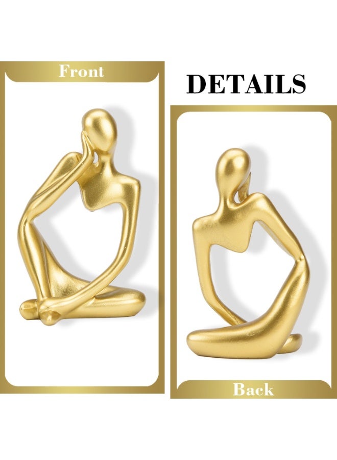 Kingone 3-Piece Gold Statue Decor, Thinker Abstract Art Resin Sculpture for Home, Living Room, Office Decoration (Gold) - Image 2